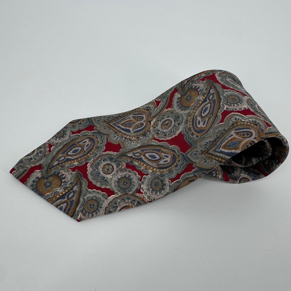 VTG Christian Dior Monsieur Paisley Silk Tie Red Gold Classic Made in USA Italy - Picture 4 of 8